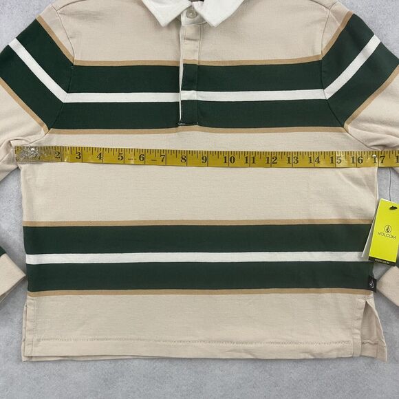 Volcom Girls Small Rugby Polo Shirt 7/8 Striped Long Sleeve NWT Beige - Picture 5 of 15